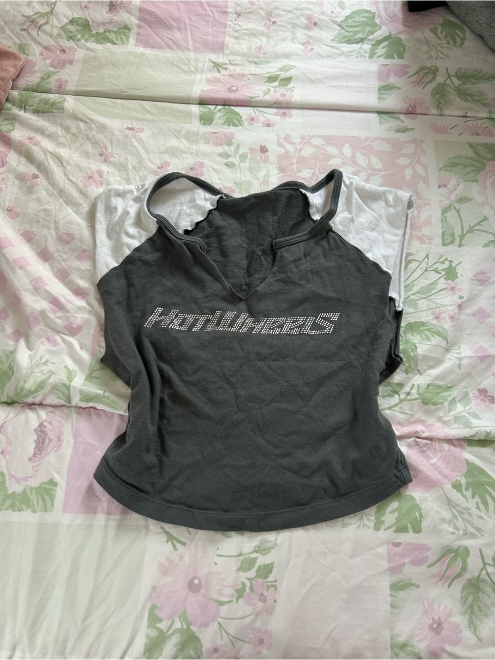 PacSun Black & White Sleeveless Studded Logo Crop Top